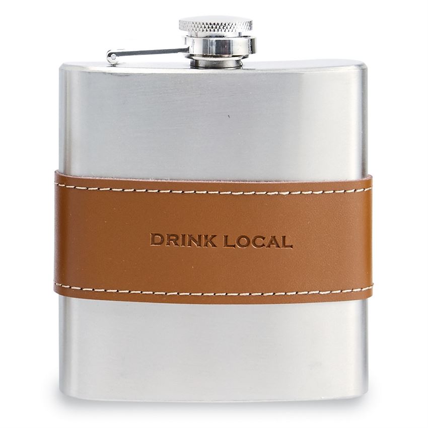 Drink Local Leather Band Flask