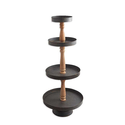 4 Tiered Metal Stand w/Wood Base